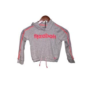 Girls Reebok Size 5 Gray Pink Glitter Stripe Hooded Sweatshirt Hoodie
